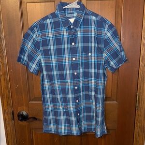 American Eagle Men's Blue Plaid Short Sleeve Shirt